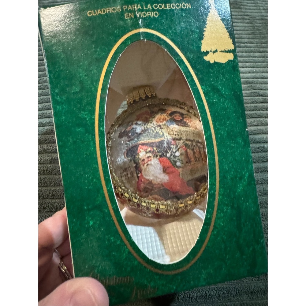 Vintage Christmas Ornament Santa Claus Scene Circa 1912‎ Glass Ball Collectible
